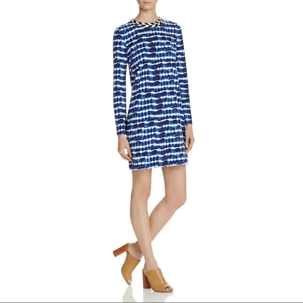 Tory Burch Hollie Dress - Tie Dye Blue $380 cotton brocade woven collar fall